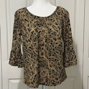 Michael Michael Kors Chain Print Bell Sleeve Top Size S Cotton Modal